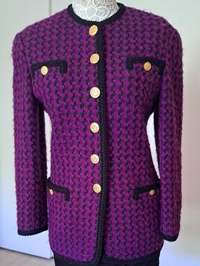 Mondi Purple and Black Houndstooth Knit Blazer with Gold Buttons